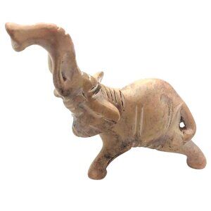 Hand Carved Soapstone African Elephant Figurine Sculpture Good Luck Trunk Up